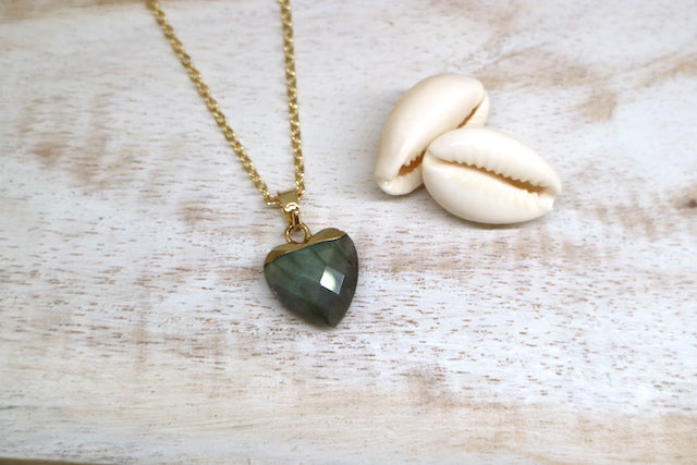 Heart Necklace - Labradorite / Gold