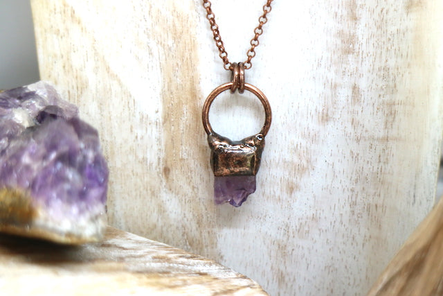 Bohemian amethyst and antique copper necklace