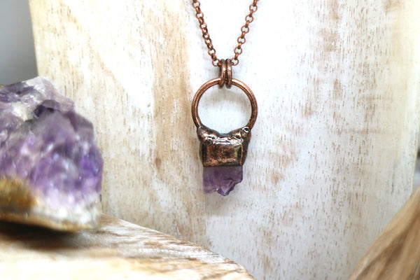 Load image into Gallery viewer, Bohemian amethyst and antique copper necklace
