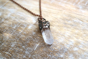 Bohemian clear quartz and antique copper necklace