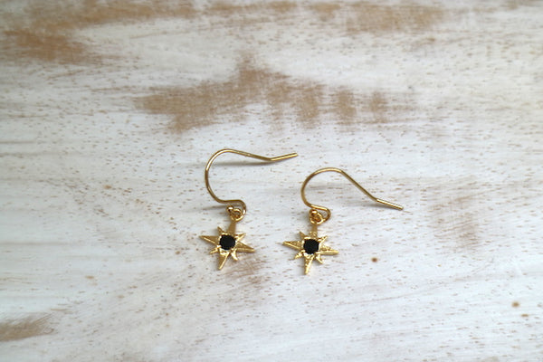 Load image into Gallery viewer, Black onyx and gold star earrings
