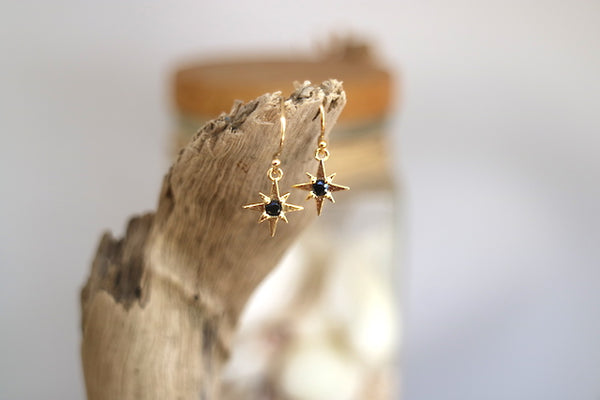 Load image into Gallery viewer, Black onyx and gold star earrings
