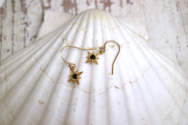 Load image into Gallery viewer, Black onyx and gold star earrings
