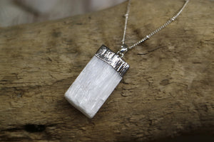 Selenite silver necklace
