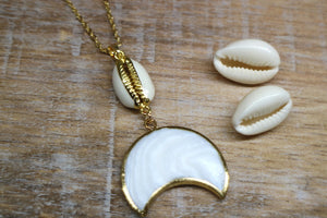Gold shell and moon necklace