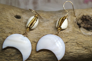 Gold shell and moon earrings
