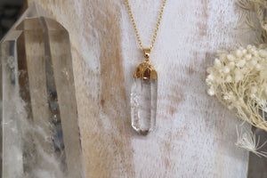 Clear quartz gold necklace