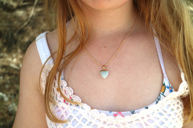 Children's Aquamarine heart gold necklace
