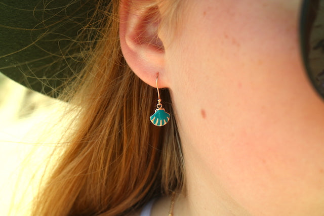 Children's rose gold and blue shell earrings