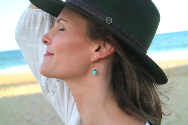 Load image into Gallery viewer, Amazonite crystal point gold earrings
